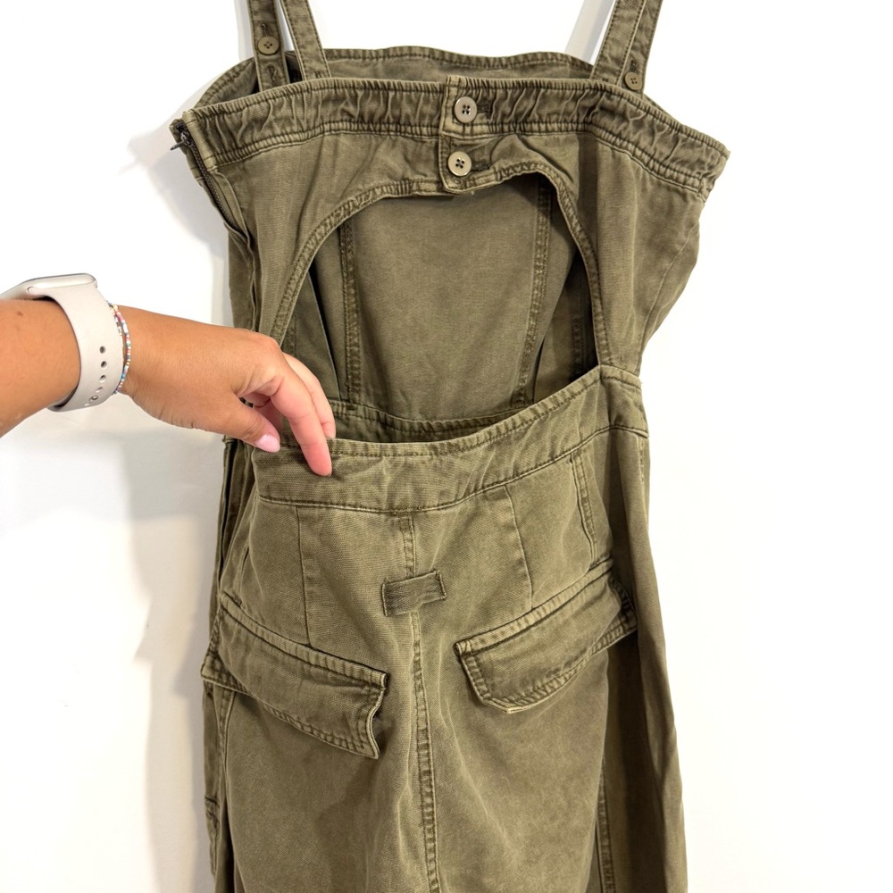Free People Go West Utility Jumpsuit Army Sage Military Green Belted Fall Large - Picture 11 of 16